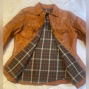 Barneys New York Tan Leather Shirt Jacket